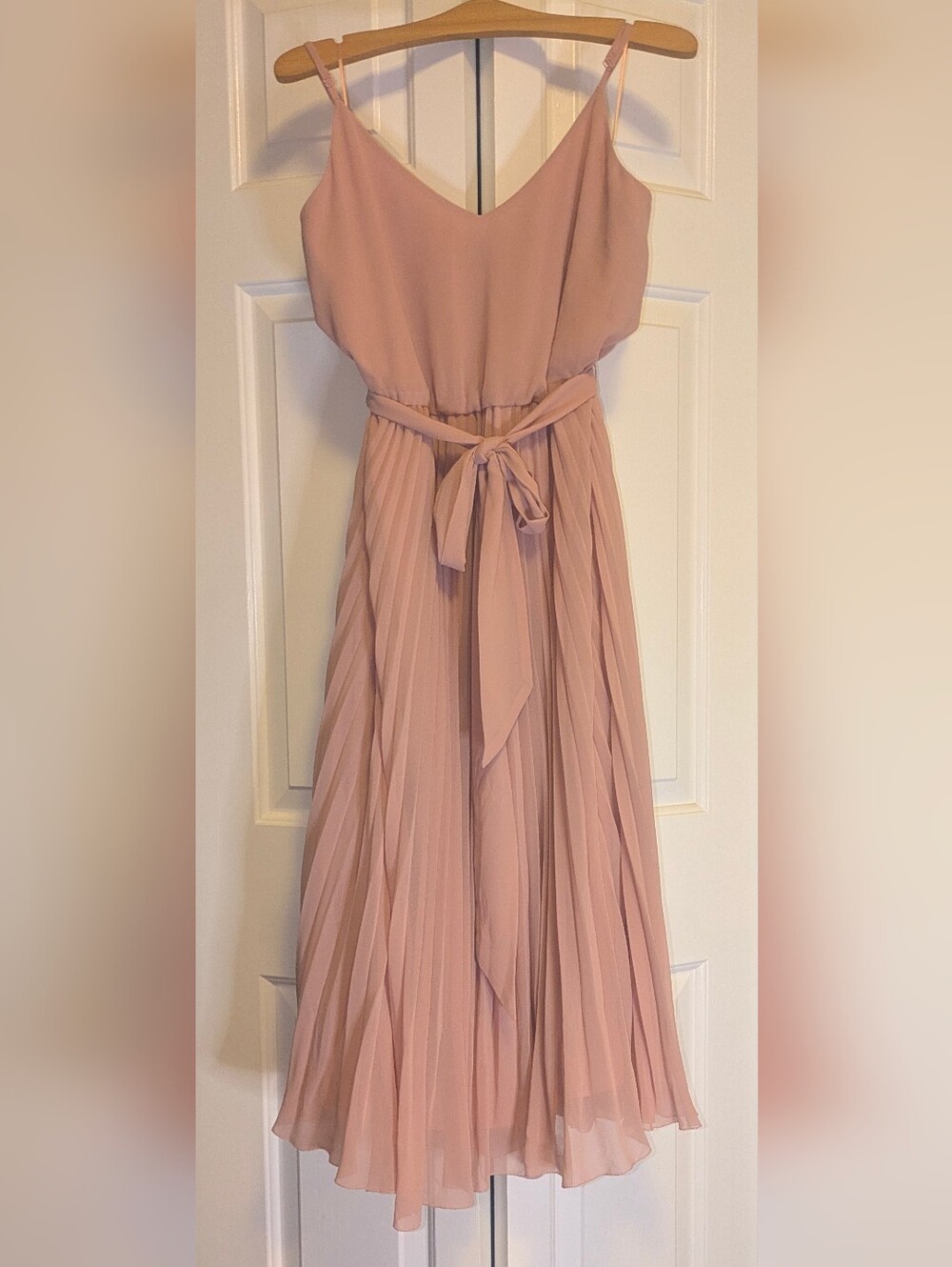 EUC RICKI'S SzLg Sleeveless Blush Pink Pleated Midi Dress Empire Waist Tie